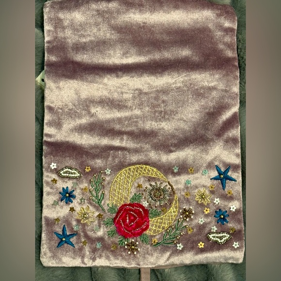 World Market Celestial Beaded Velvet Clutch Blush Mystic Sun Moon Bag NWT - Picture 2 of 6